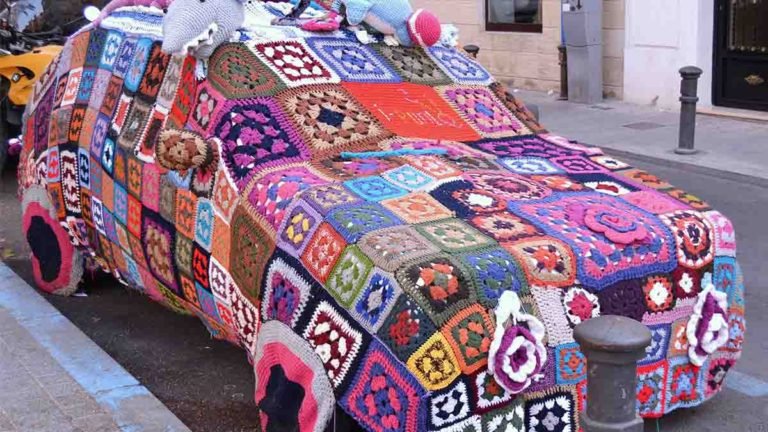Car covered in crochet