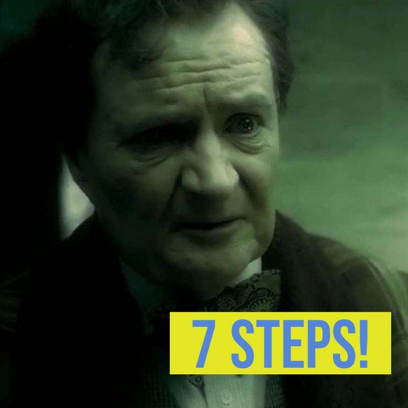 Professor Slughorn looking baffled with 7 steps! title